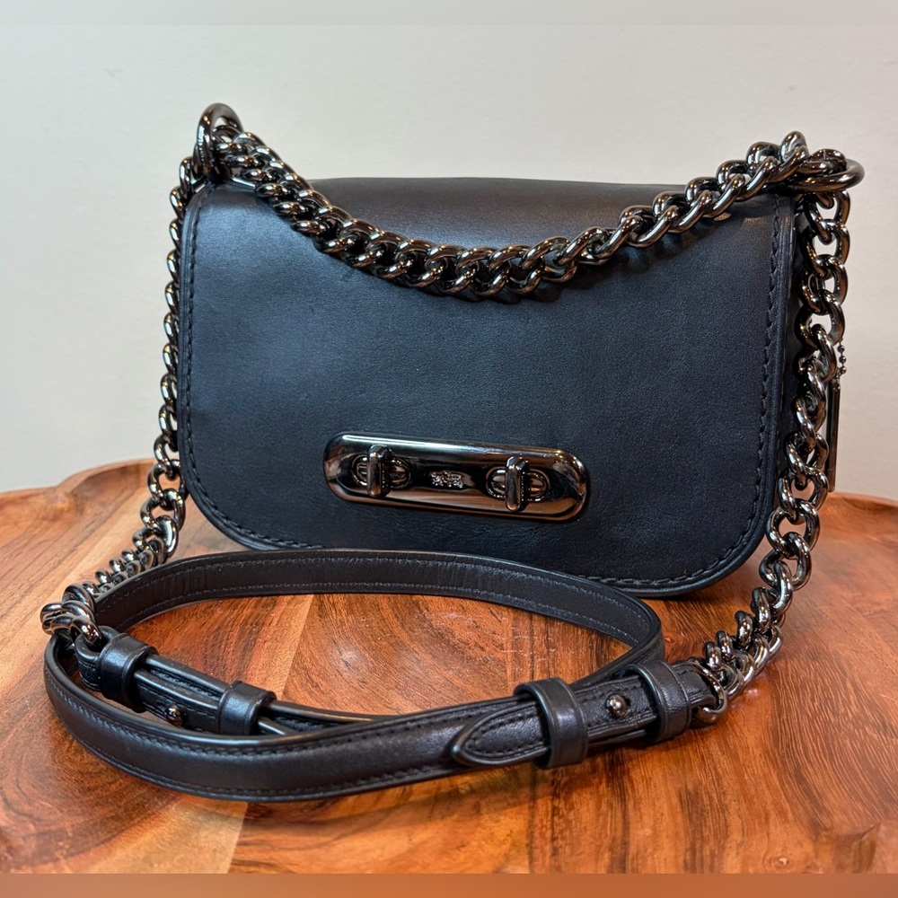 Coach Swagger 20 Saddle Black Leather Shoulder Crossbody 18858 EUC